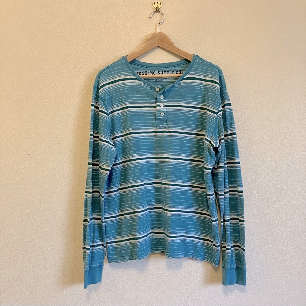 Mossimo Supply Co. Men’s 100% Cotton Blue Wideneck Henley Tee Size Large